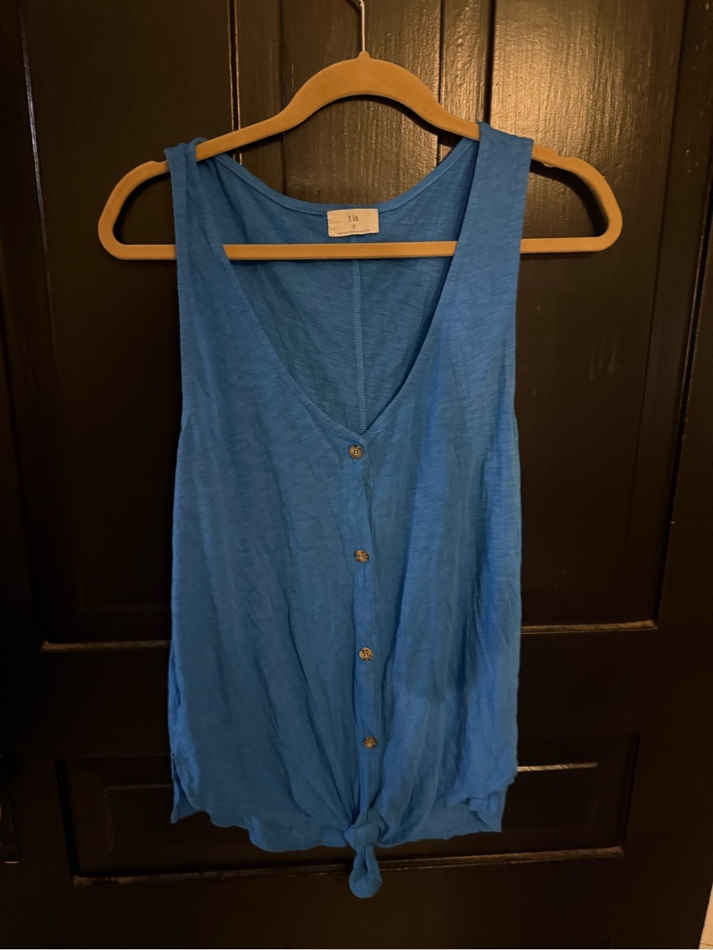 T.La Bright Blue Button-Front Tie-Knot Tank